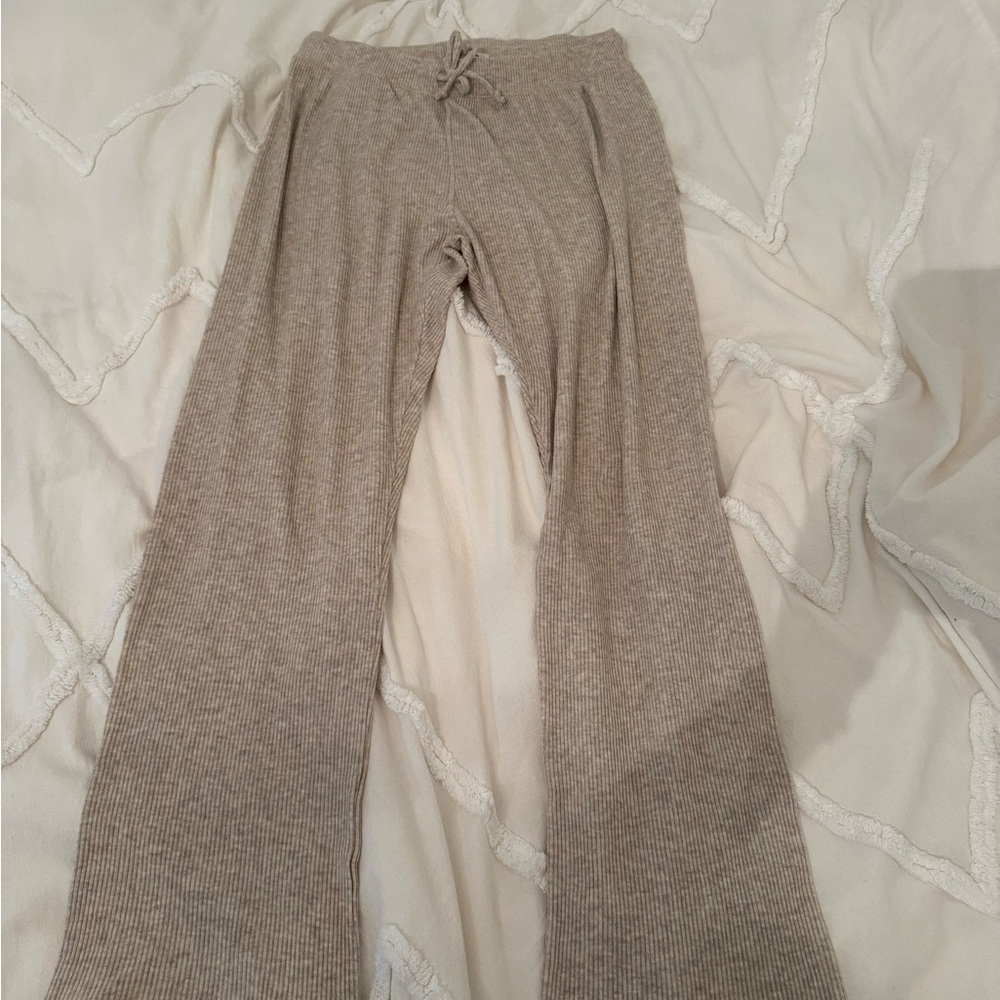 perfectwhitetee Ribbed Knit Pants in Light Beige